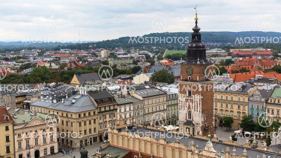 Top view of the cloth hall in main market square in Krakow.