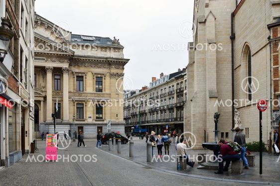 Brussels, Belgium - April 2015: Classic old building houses the Brussels Stock Exchange built in the Neo-Renaissance and Second Empire architectural styles located near the Grand Place in Brussels, Belgium