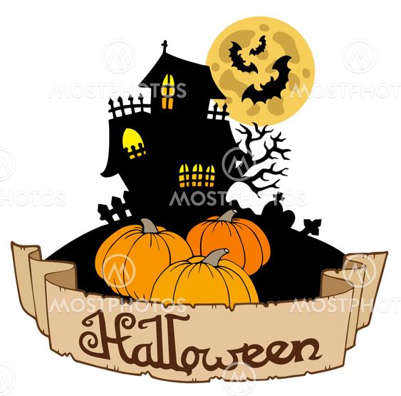 Haunted house with Halloween banner
