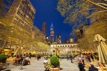 Evening view of Bryant Park in New York City 