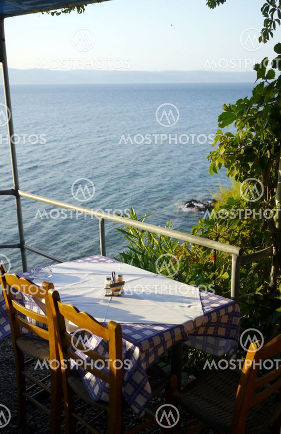 greek restaurant table with a view