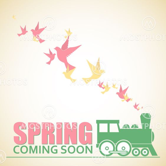 Abstract vector illustration of locomotive and birds.