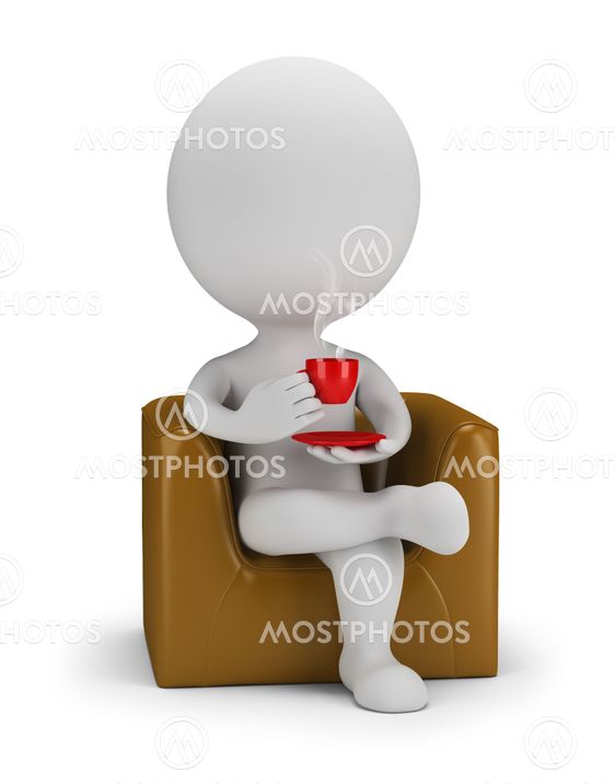 3d small people - drinks cofee