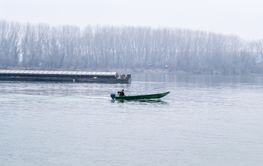 Anchored tankers during the winter period on the Danube...
