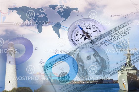Financial charts with lighthouse on the background