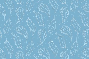 White feather silhouette on soft blue background.