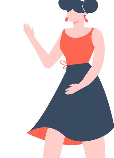 Full length illustration featuring a young woman walking...