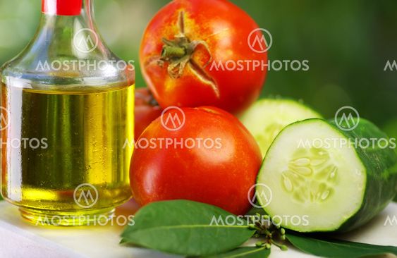 Olive oil, tomato and cucumber