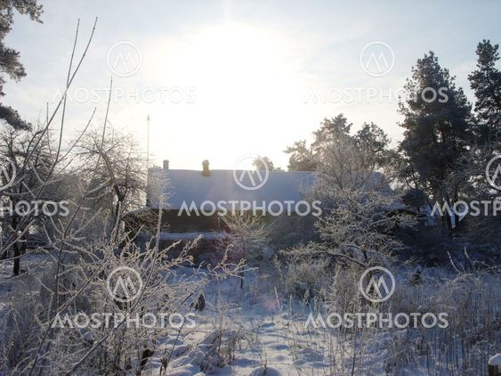 Winter landscape with house