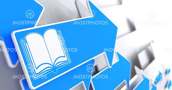 Open Book Icon on Blue Arrow.