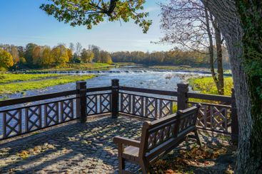 Picturesque autumn view of Europe widest waterfall on...