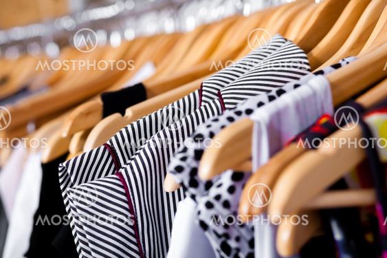 Multi-coloured wardrobe showcase, closeup