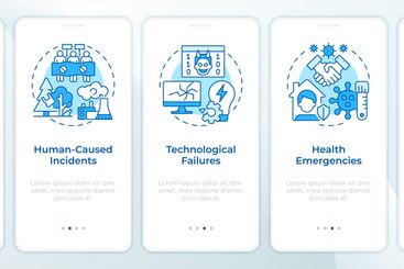 Types of critical event blue onboarding mobile app screen