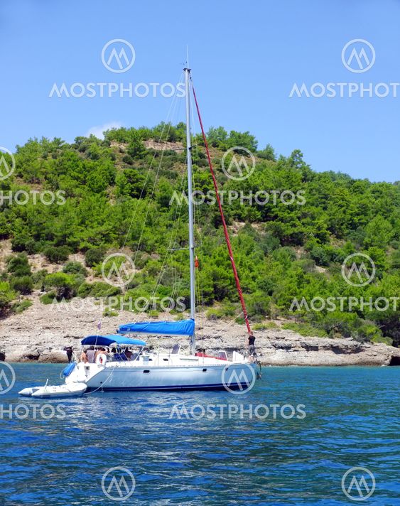 Boat sailing near shore