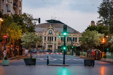 Spain's Valencia Station North at summer dusk, central...