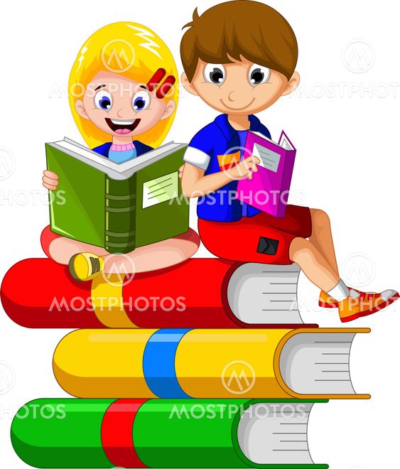 couple child cartoon reading book for you design