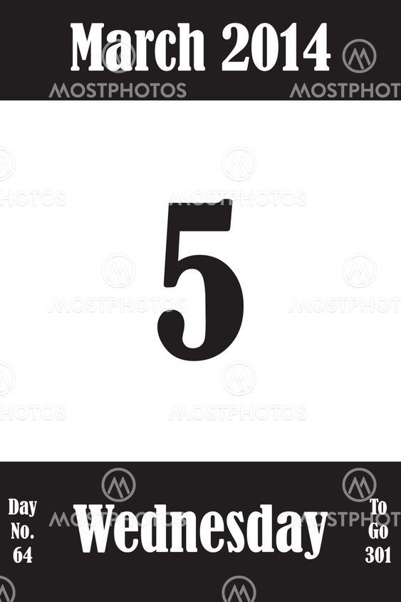 05 March 2014 Calendar Page with number of the day and...