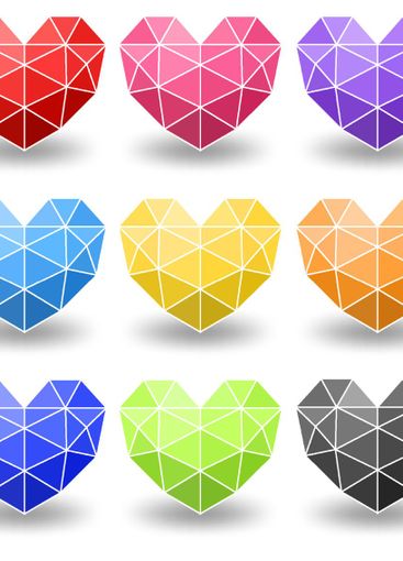 Set of different colour of geometric heart