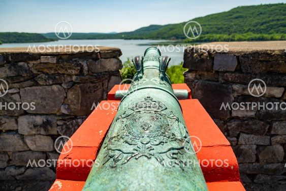 Fort Ticonderoga, fort headquarters, stone walls and...
