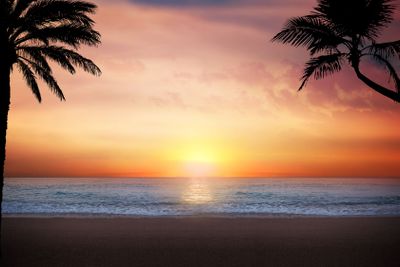 Scenic View Of Beach At Sunset