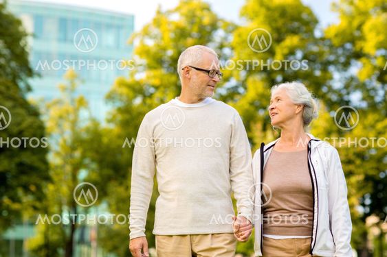 senior couple in city park