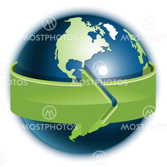 globe and green arrows