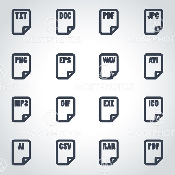 Vector black file type icon set