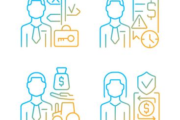 Financial occupation gradient linear vector icons set