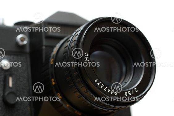 black slr camera with lens close-up