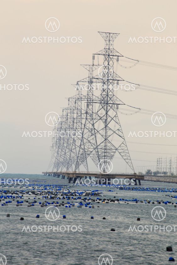 High voltage power pole in the sea