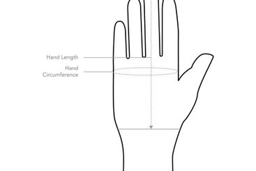 Diagram of measuring hands for Gloves, mittens, mitts...