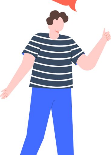 Full length illustration of a young man gesturing a...
