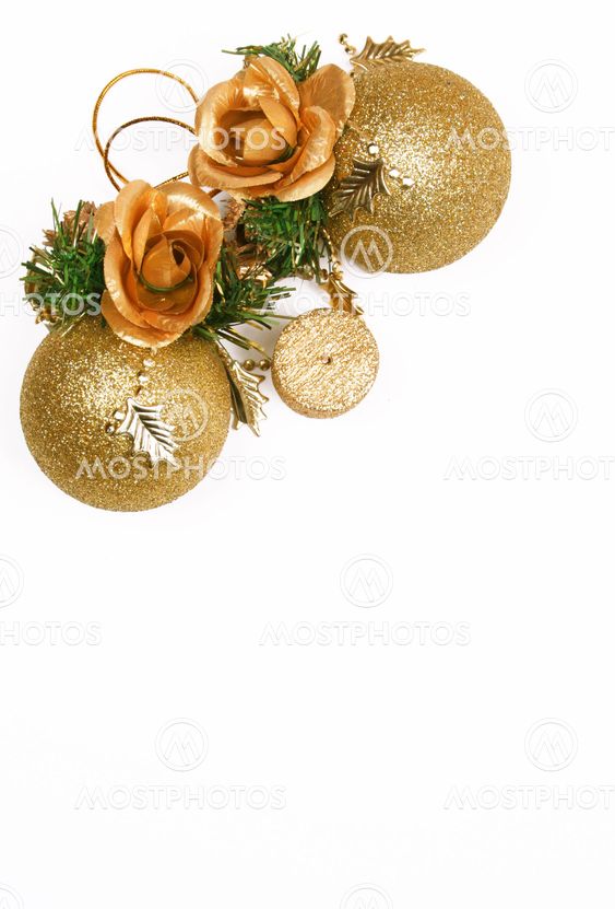 Christmas card with golden balls and candle