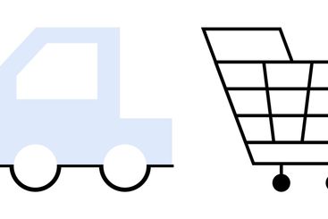E-commerce Concept with Shopping Cart, Delivery Truck,...