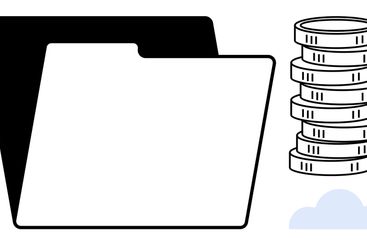File Folder with Coin Stack and Cloud Representing Data...
