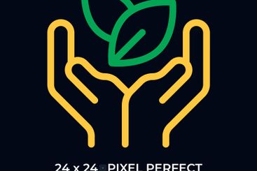 Leaves in protecting hands dark color line ui icon