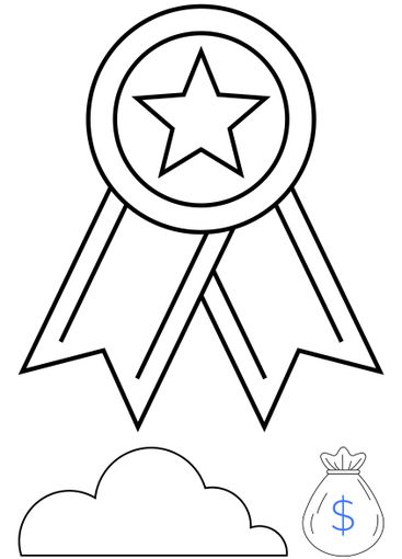 Star Badge with Ribbon, Cloud, and Money Bag Depicting...