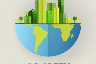 Environment Day card of green city and earth