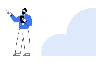 Man Reading Notebook Near Cloud and Tree with Balloons