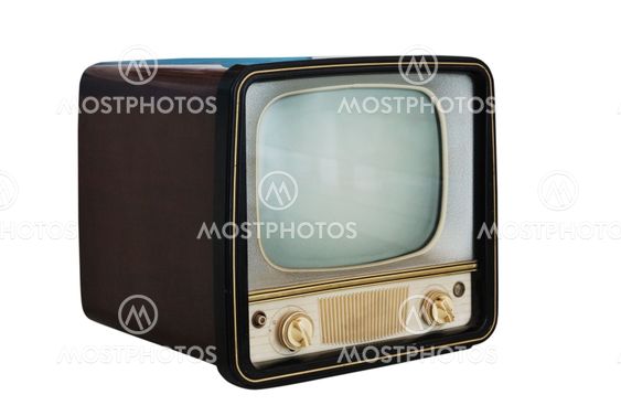 old vintage television set on white
