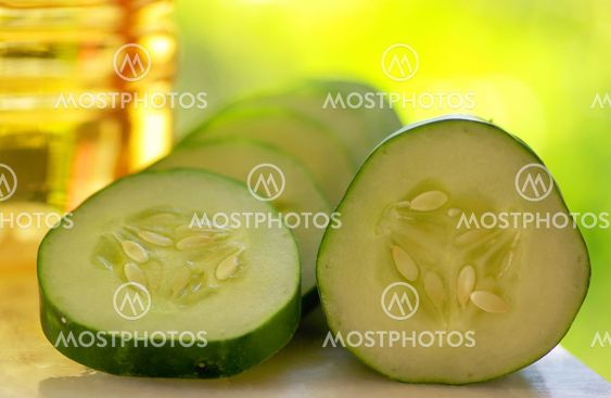 Cucumber slices and vinegar.