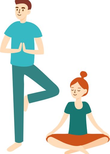 Couple engaging in yoga practice together, meditating...