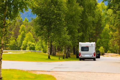 Camper car in norwegian mountains