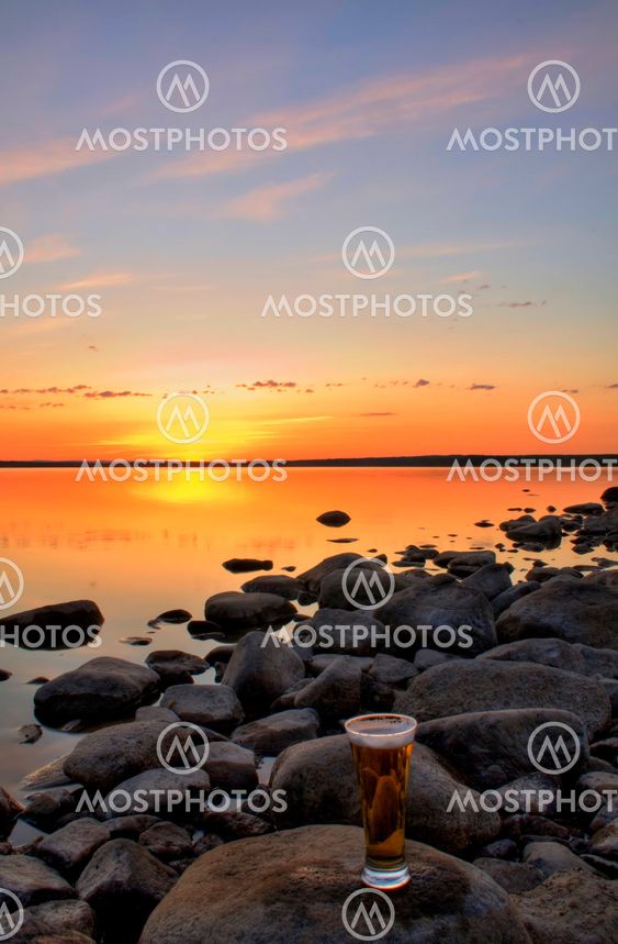 beer in sunset