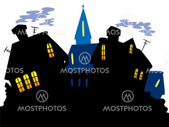Cartoon village skyline