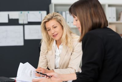 Two businesswomen having a discussion