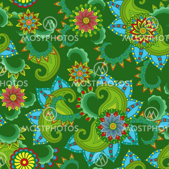 Seamless pattern with flowers over green