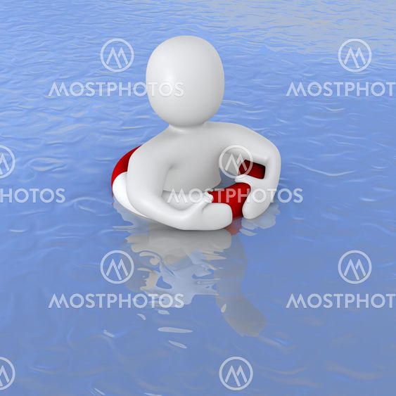 Man with life ring in ocean
