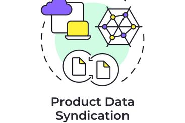 Product data syndication multi color concept icon