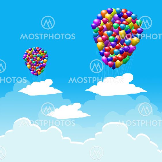 Multicolored balloons with cloudy sky